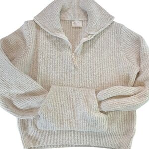 Allie Rose Textured Pullover Sweater Fleece Half Zip Kangaroo Pocket Womens M